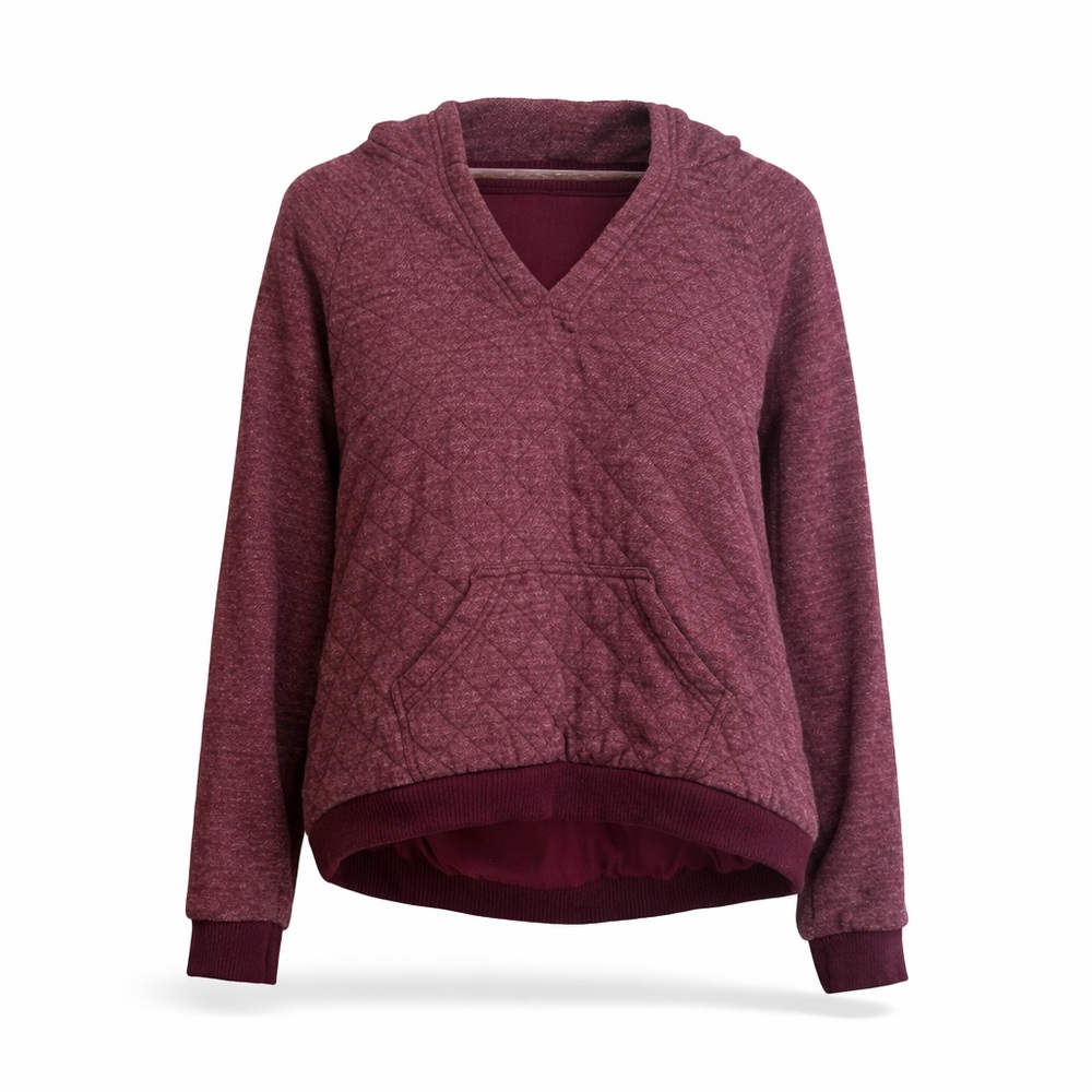 Chunky Wine/Burgundy Cropped Quilted Sherpa Lined Hoodie Woman’s Large